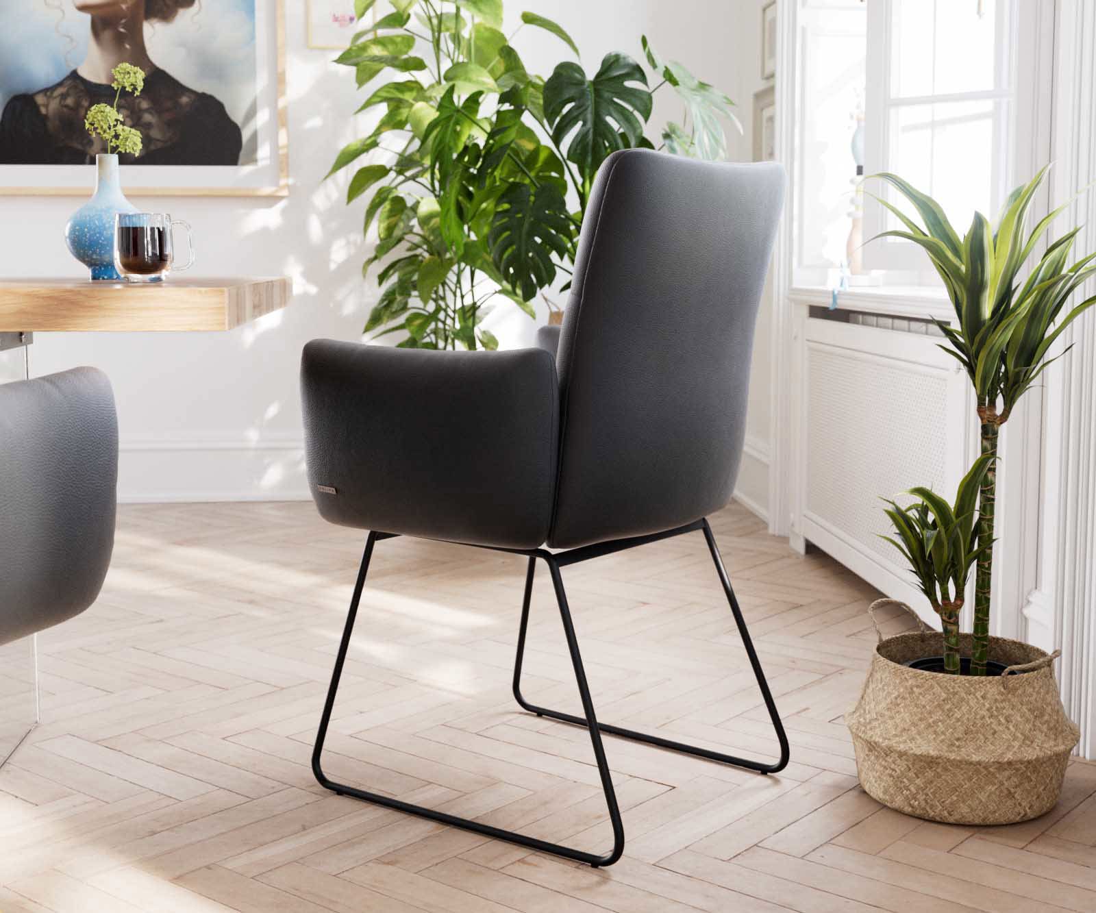 Étkezőszék Jova-Flex karfás valódi bőr fekete vékony lábazat fekete zsákrugós - Image 4