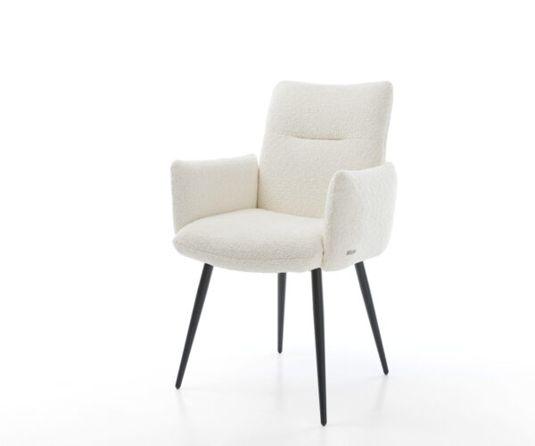 Étkezőszék Jova-Flex karfás bouclé fehér 4 lábas kúpos fekete zsákrugós