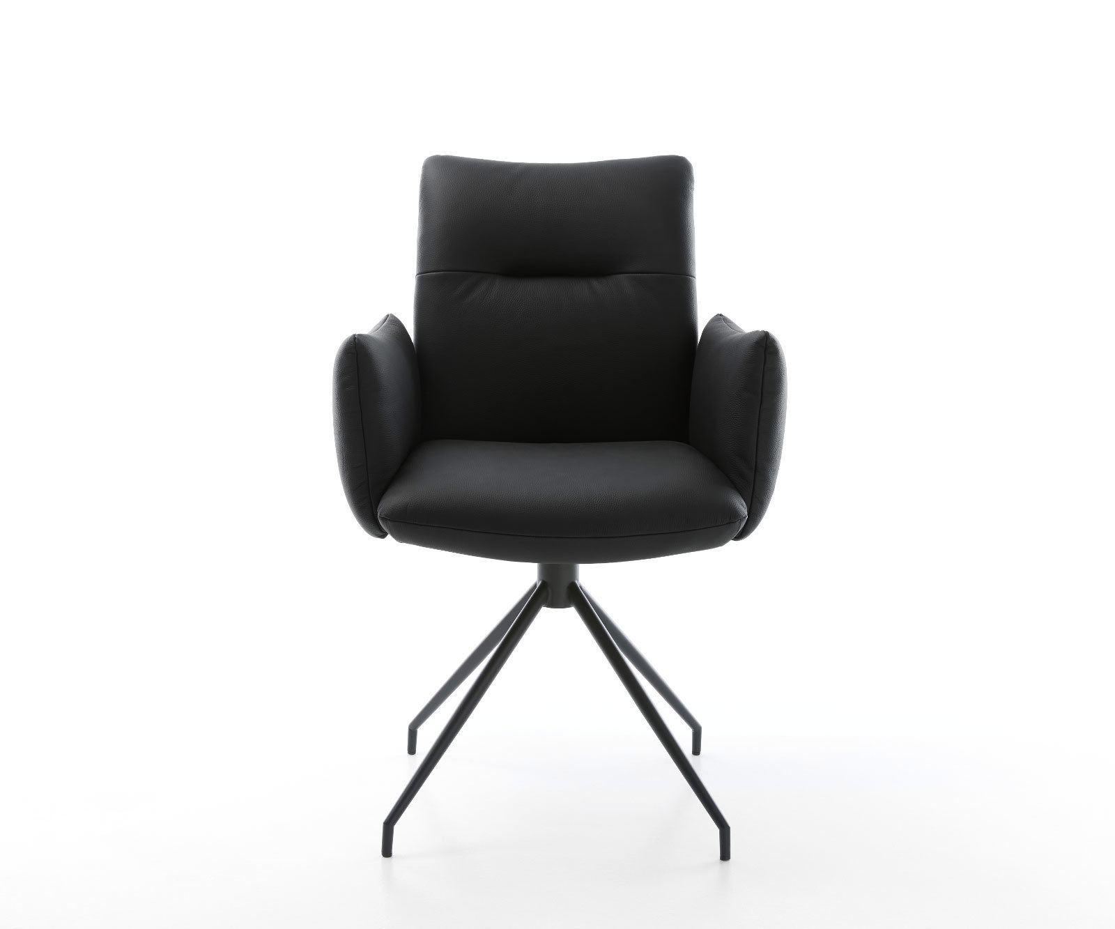 Étkezőszék Jova-Flex kényelmes karfával valódi fekete bőr kereszt lábbal kúpos fekete 180°-ban forgatható zsákrugós - Image 2