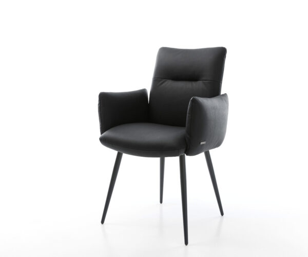 Étkezőszék Jova-Flex karfás valódi bőr fekete 4 lábas kúpos fekete zsákrugós