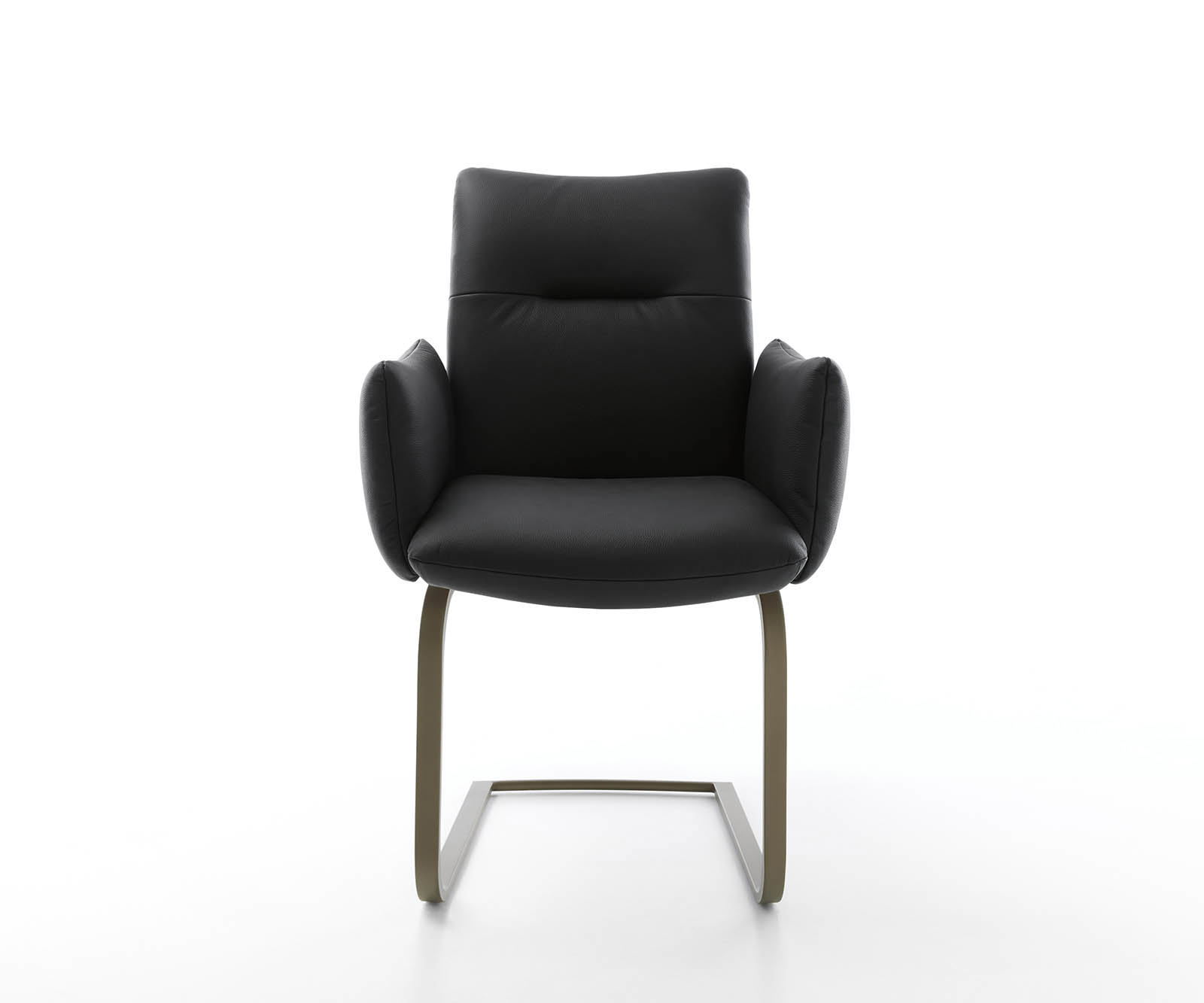 Étkezőszék Jova-Flex karfás valódi bőr fekete étkezőszék lapos titán effekt felület zsákrugós - Image 2