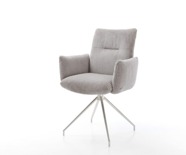 Étkezőszék Jova-Flex karfás mikroszálas ezüstszürke kereszt láb kúpos rozsdamentes acél 180° forgatható zsákrugós