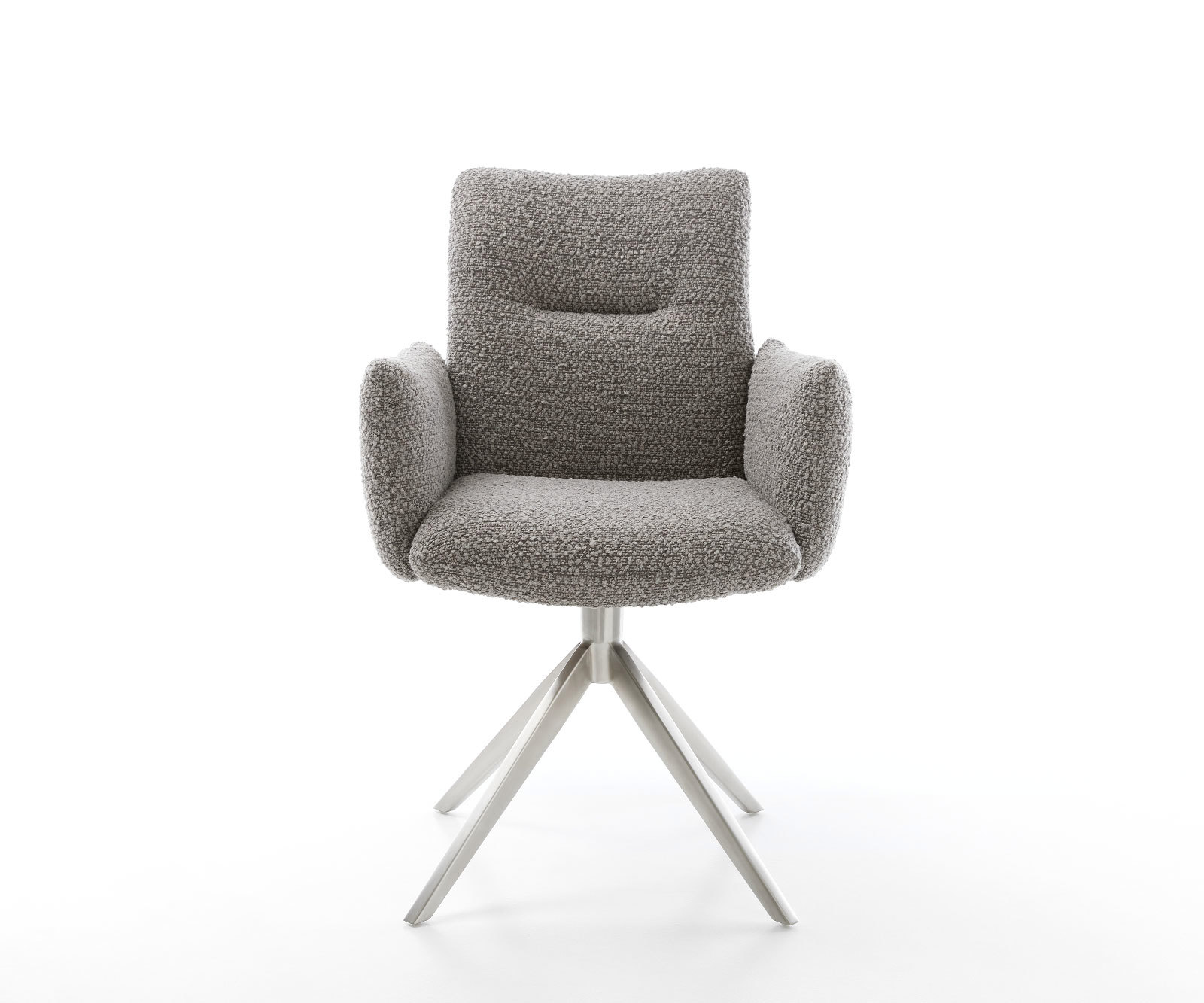 Étkezőszék Jova-Flex karfás bouclé ezüstszürke kereszt láb széles rozsdamentes acél 360° forgatható zsákrugós - Image 2