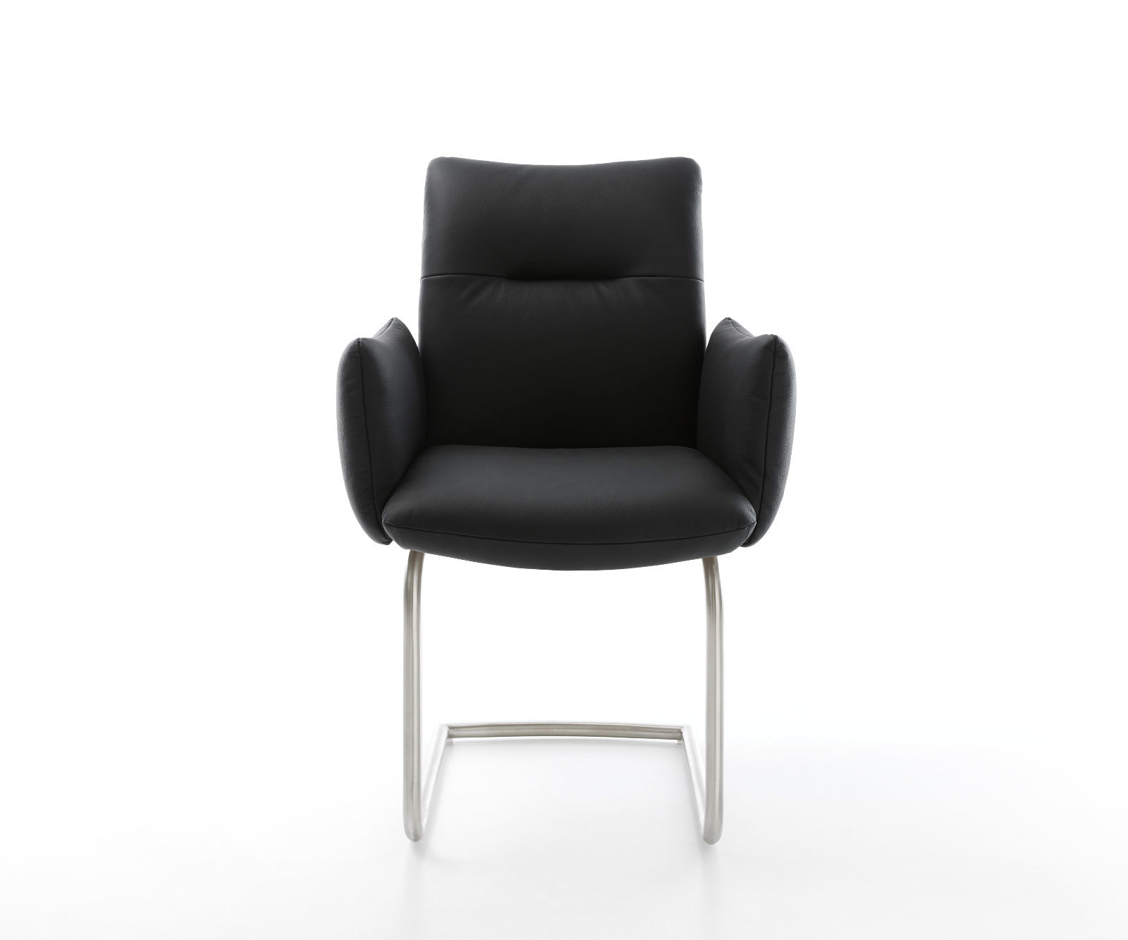 Étkezőszék Jova-Flex karfás valódi bőr fekete étkezőszék kerek rozsdamentes acél zsákrugós - Image 2