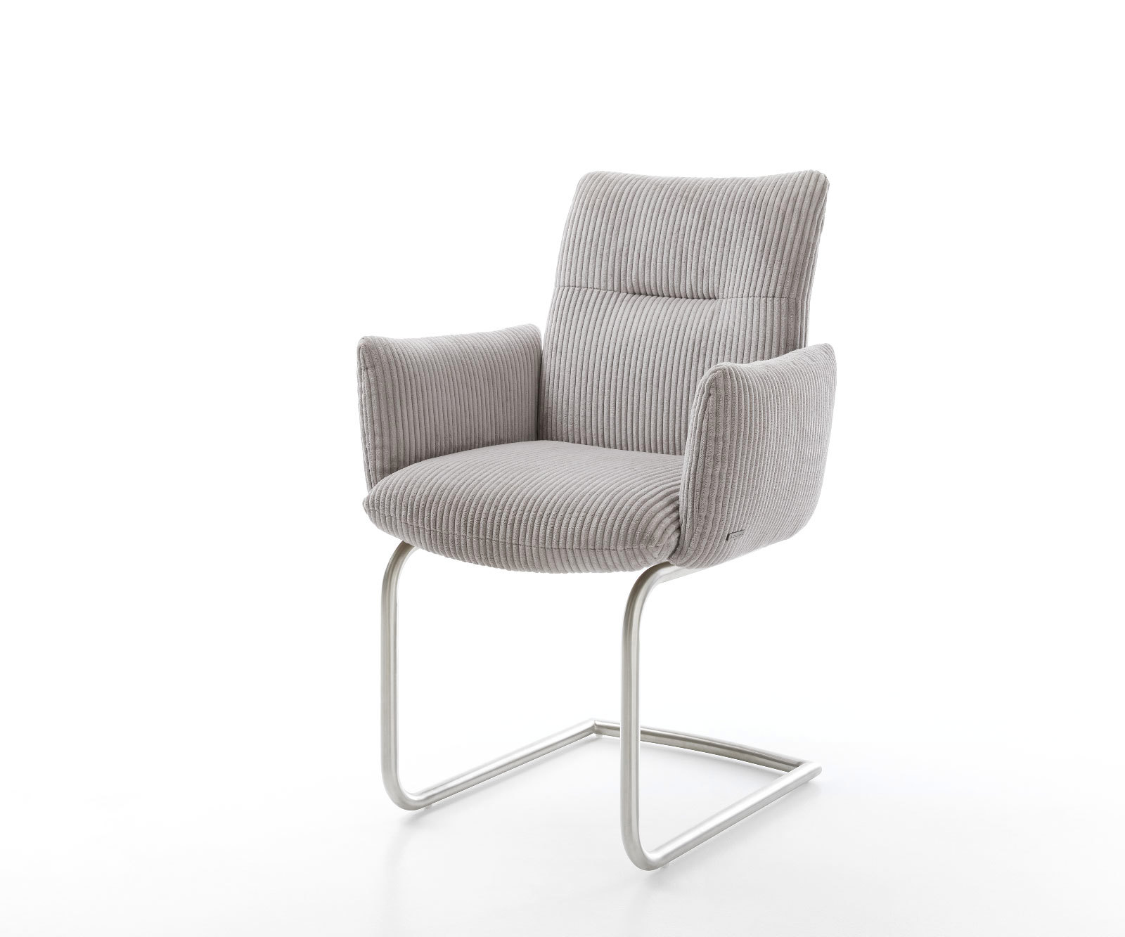 Étkezőszék Jova-Flex kárpitozott karfás mikroszálas ezüstszürke étkezőszék kerek rozsdamentes acél zsákrugós