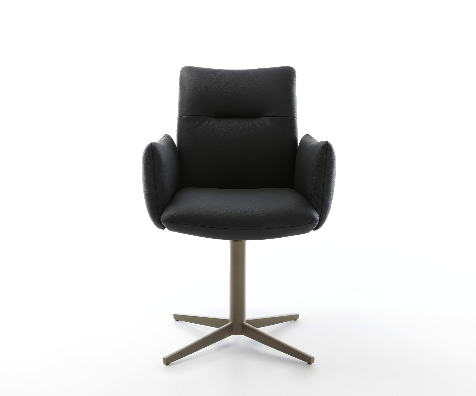 Étkezőszék Jova-Flex kényelmes karfás valódi bőr fekete lábkereszt titán effekt felület 360° forgatható zsákrugós - Image 2