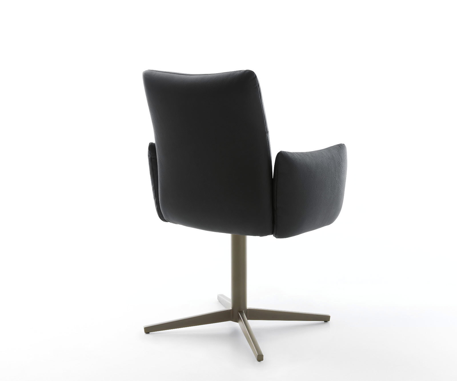 Étkezőszék Jova-Flex kényelmes karfás valódi bőr fekete lábkereszt titán effekt felület 360° forgatható zsákrugós - Image 5