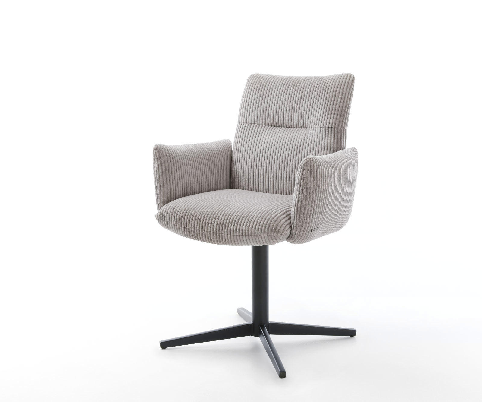 Étkezőszék Jova-Flex karfás kordbársony ezüstszürke fekete láb 360° forgatható zsákrugós