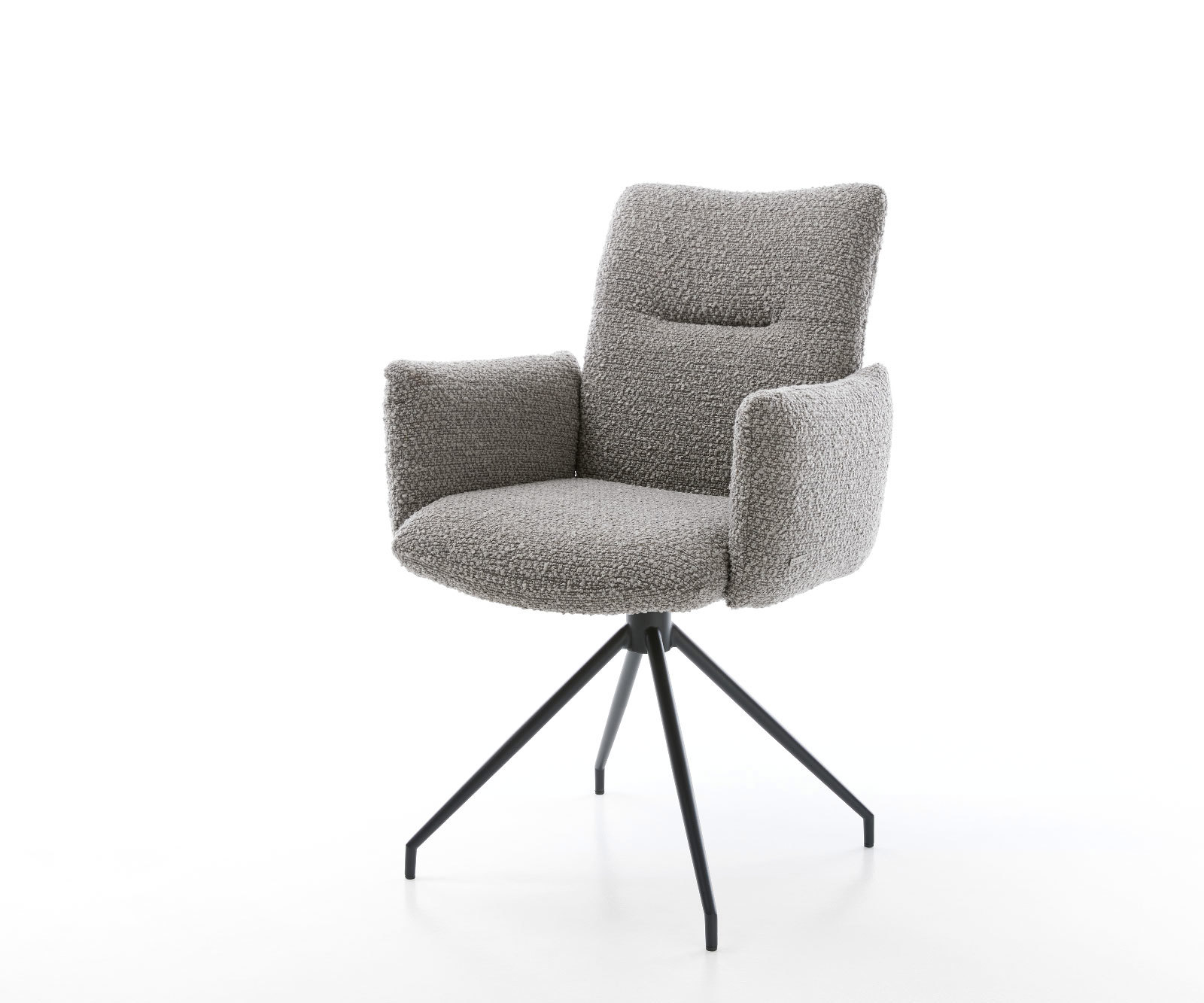 Étkezőszék Jova-Flex karfás bouclé ezüstszürke kúpos kereszt láb fekete 180° forgatható zsákrugós