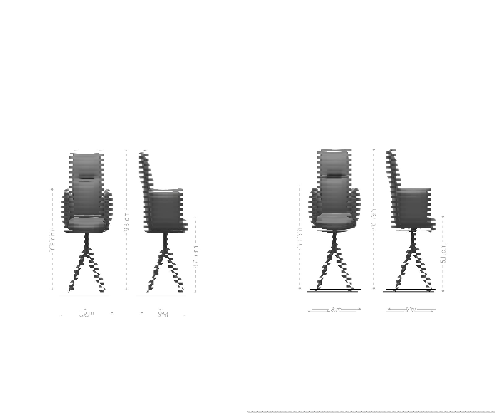 Étkezőszék Jova-Flex karfás mikroszálas szürke ezüstszürke kereszt láb széles titán effekt felület 360° forgatható zsákrugós matrac - Image 6