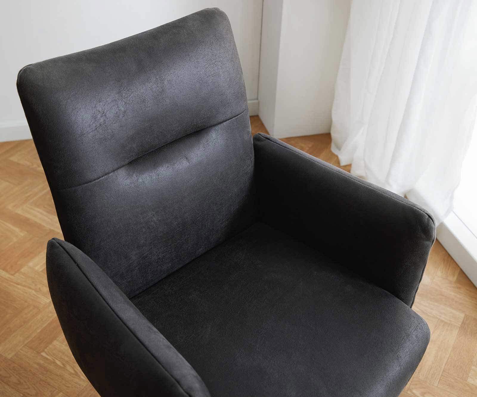 Étkezőszék Jova-Flex karfás mikroszálas antracit vintage széles kereszt láb fekete 360° forgatható zsákrugós - Image 4