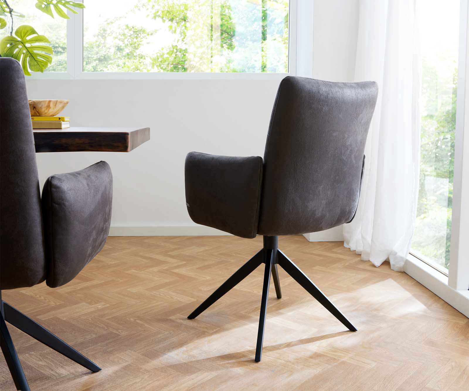 Étkezőszék Jova-Flex karfás mikroszálas antracit vintage széles kereszt láb fekete 360° forgatható zsákrugós - Image 5