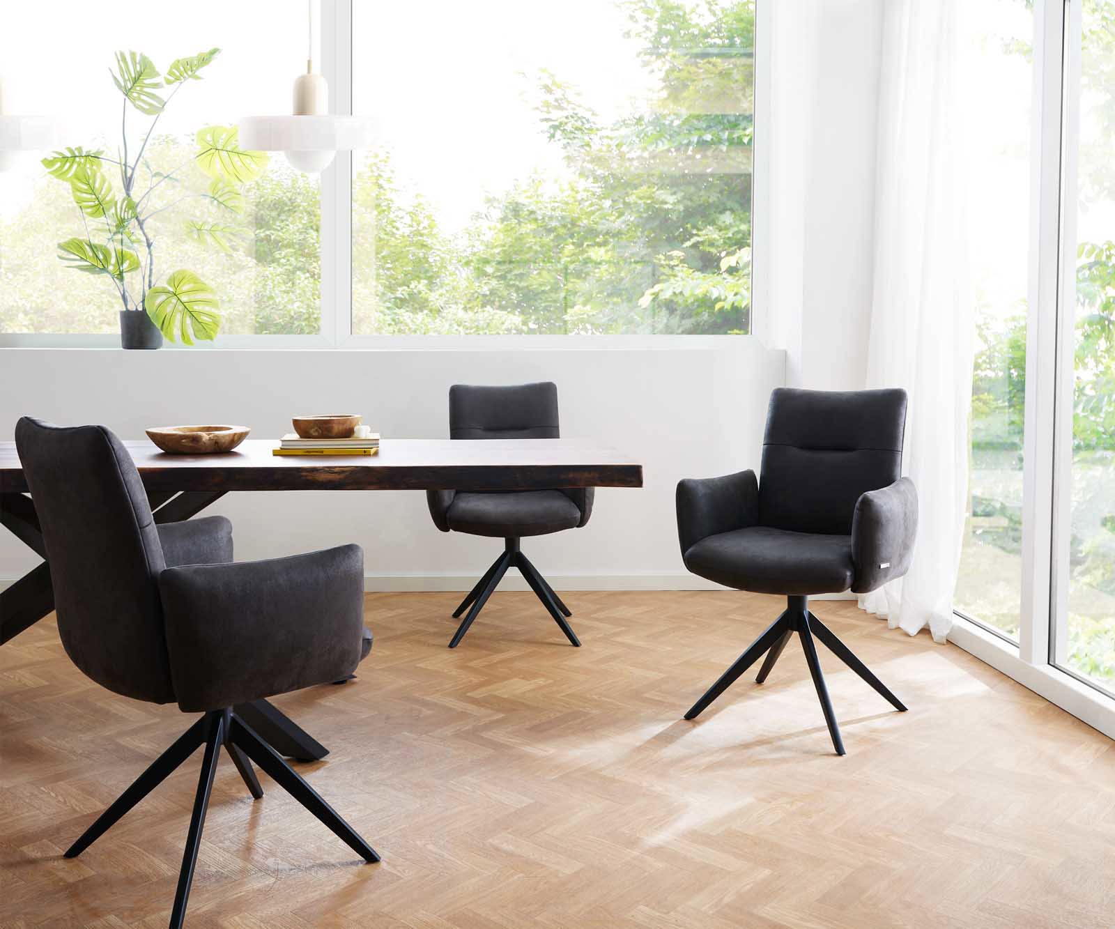 Étkezőszék Jova-Flex karfás mikroszálas antracit vintage széles kereszt láb fekete 360° forgatható zsákrugós - Image 6