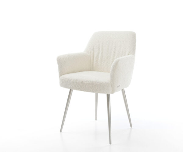 Étkezőszék Xana-Flex karfás bouclé fehér 4 lábas kúpos rozsdamentes acél zsákrugós