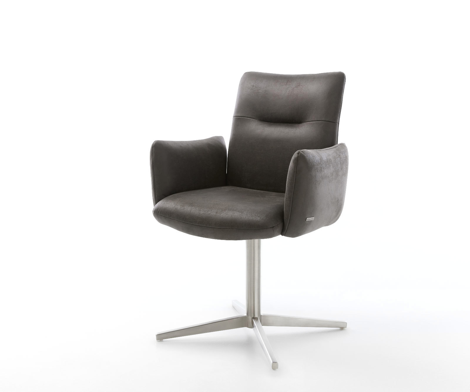 Étkezőszék Jova-Flex karfás mikroszálas antracit vintage rozsdamentes acél láb 360° forgatható zsákrugós