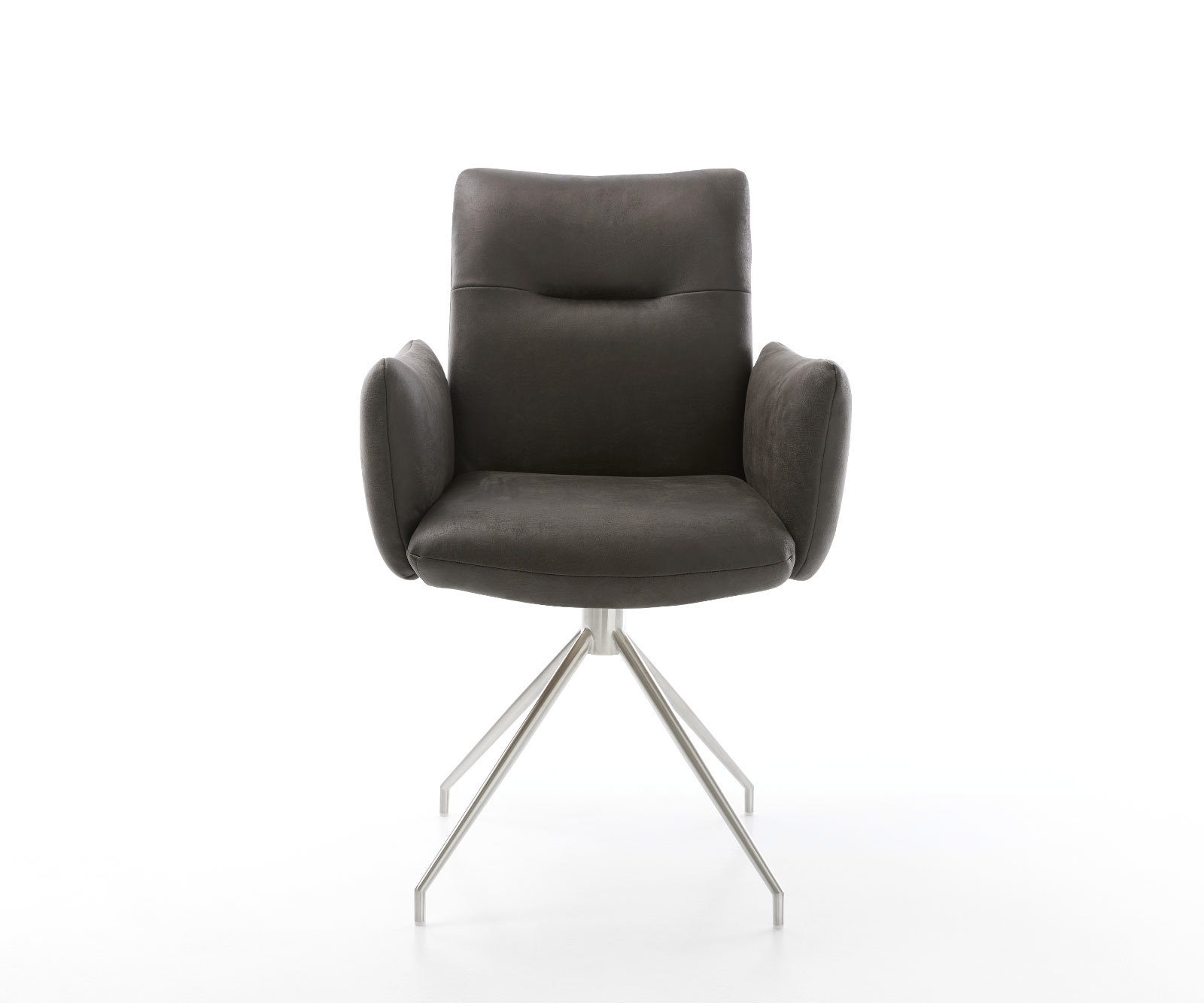 Étkezőszék Jova-Flex karfás mikroszálas antracit vintage kereszt láb kúpos rozsdamentes acél 180° forgatható zsákrugós - Image 2