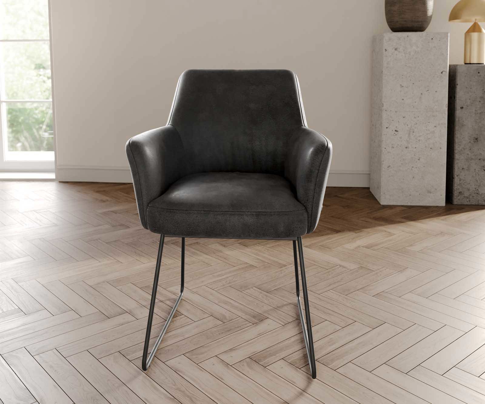 Étkezőszék Xana-Flex karfás mikroszálas antracit vintage fekete vékony lábazat zsákrugós - Image 2