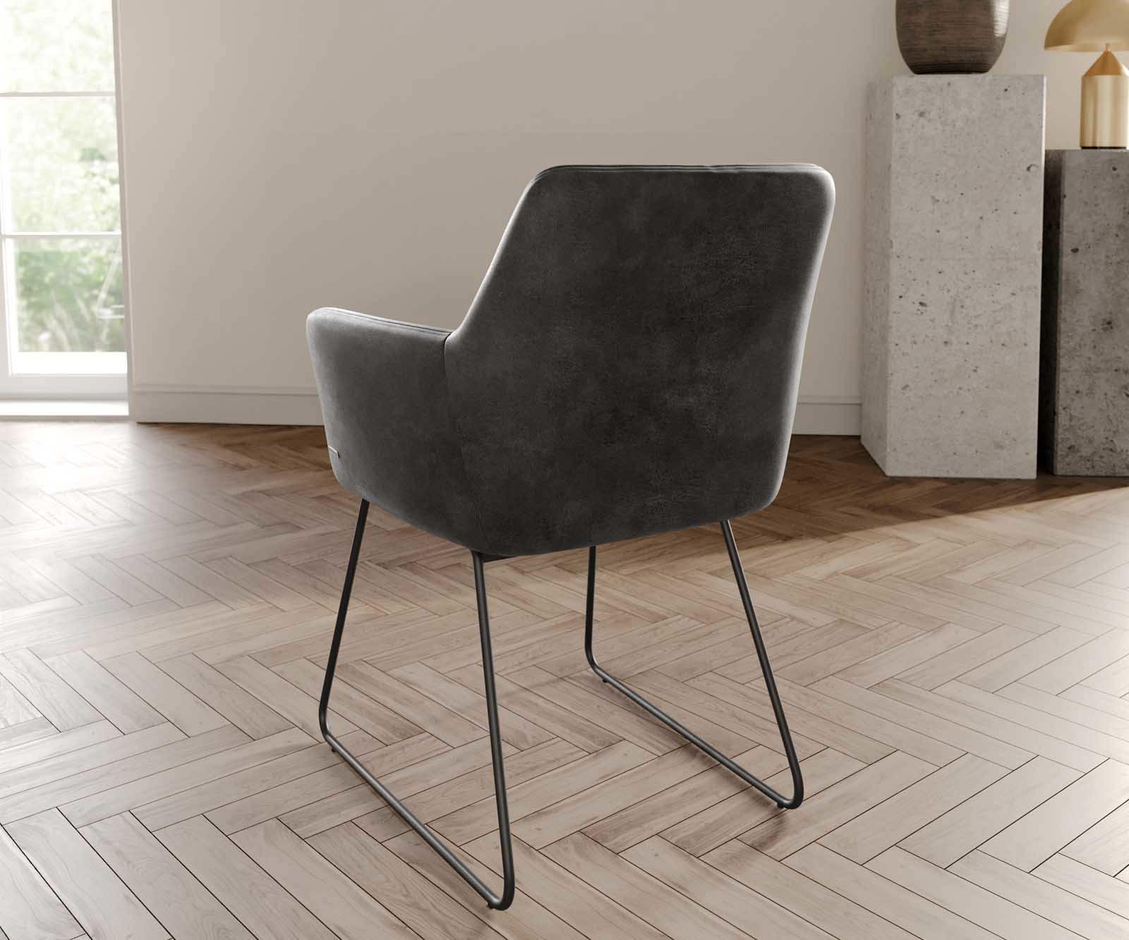 Étkezőszék Xana-Flex karfás mikroszálas antracit vintage fekete vékony lábazat zsákrugós - Image 4