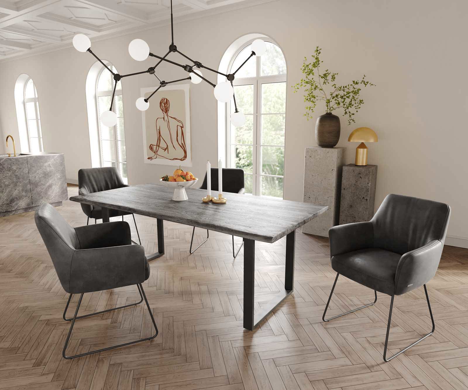 Étkezőszék Xana-Flex karfás mikroszálas antracit vintage fekete vékony lábazat zsákrugós - Image 5