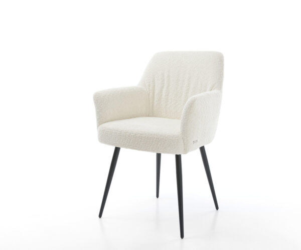 Étkezőszék Xana-Flex karfás bouclé fehér 4 lábas kúpos fekete zsákrugós