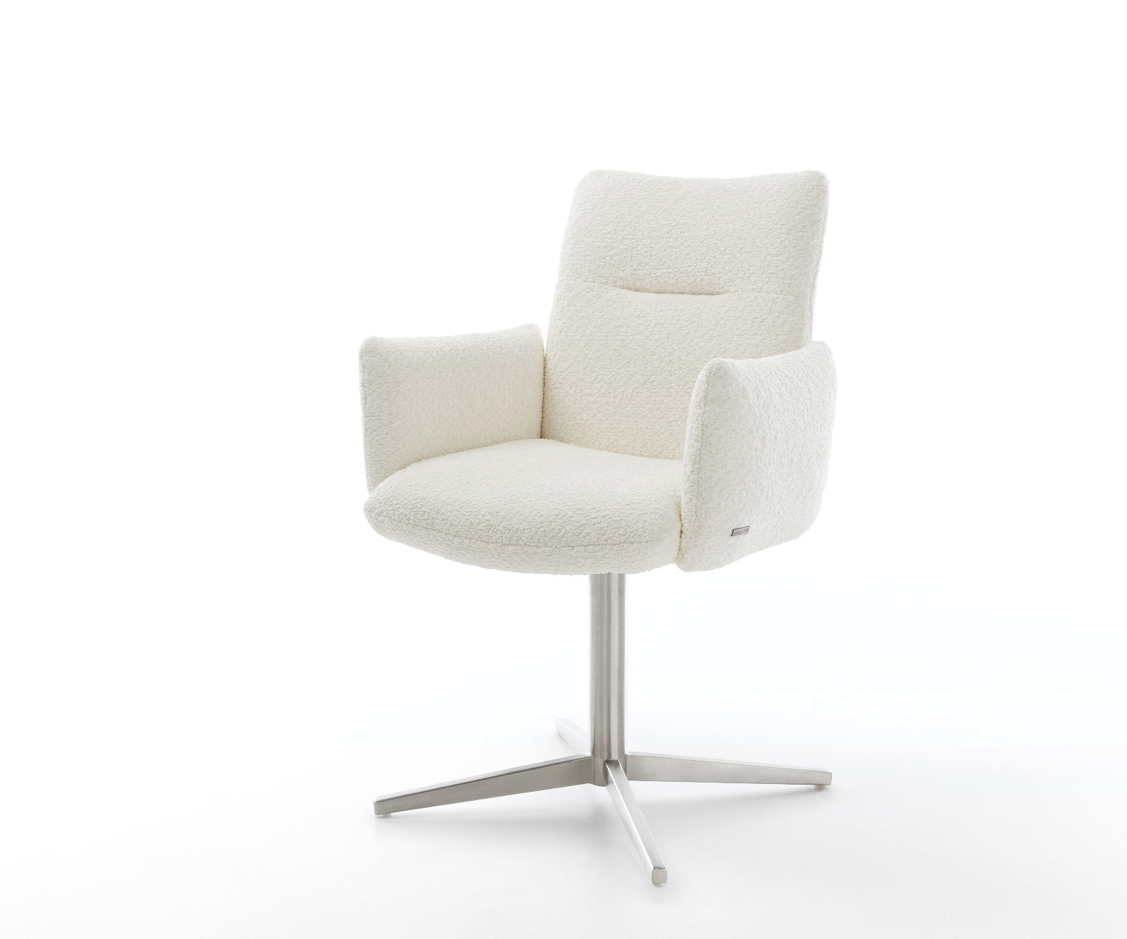 Étkezőszék Jova-Flex karfás bouclé fehér rozsdamentes acél láb 360° forgatható zsákrugós