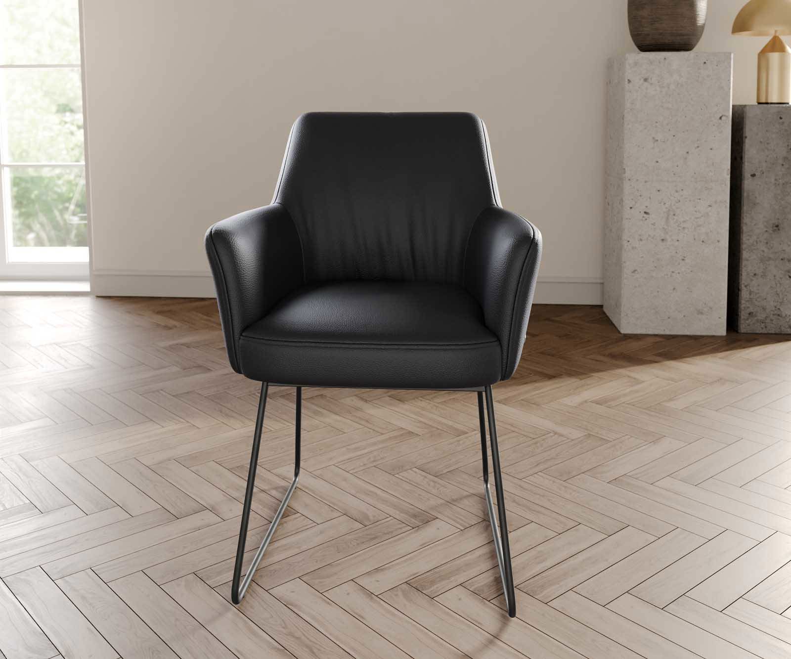 Étkezőszék Xana-Flex karfás valódi bőr fekete vékony lábazat fekete zsákrugós - Image 2