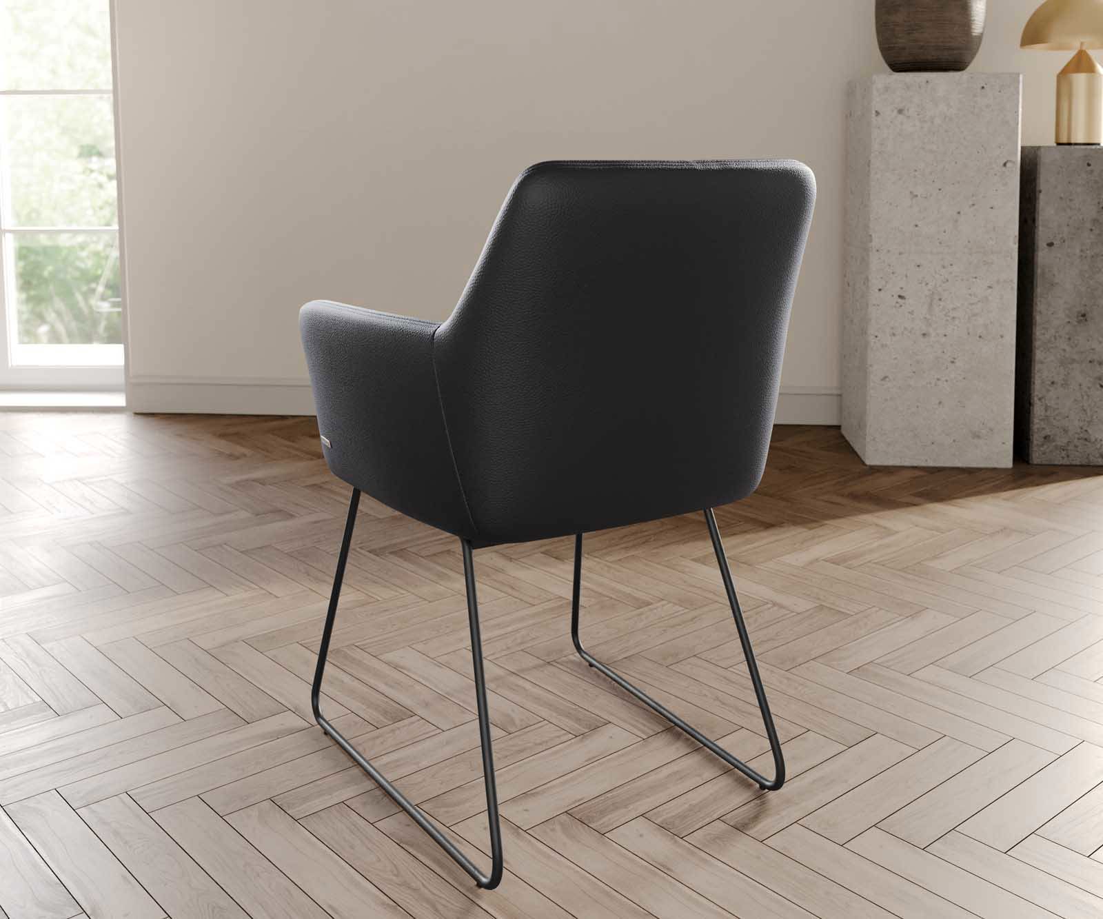 Étkezőszék Xana-Flex karfás valódi bőr fekete vékony lábazat fekete zsákrugós - Image 4