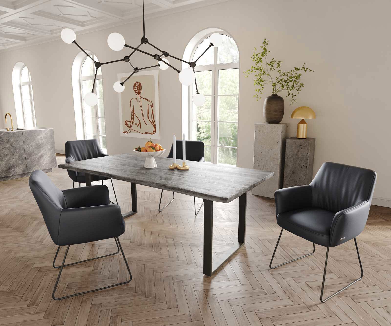 Étkezőszék Xana-Flex karfás valódi bőr fekete vékony lábazat fekete zsákrugós - Image 5