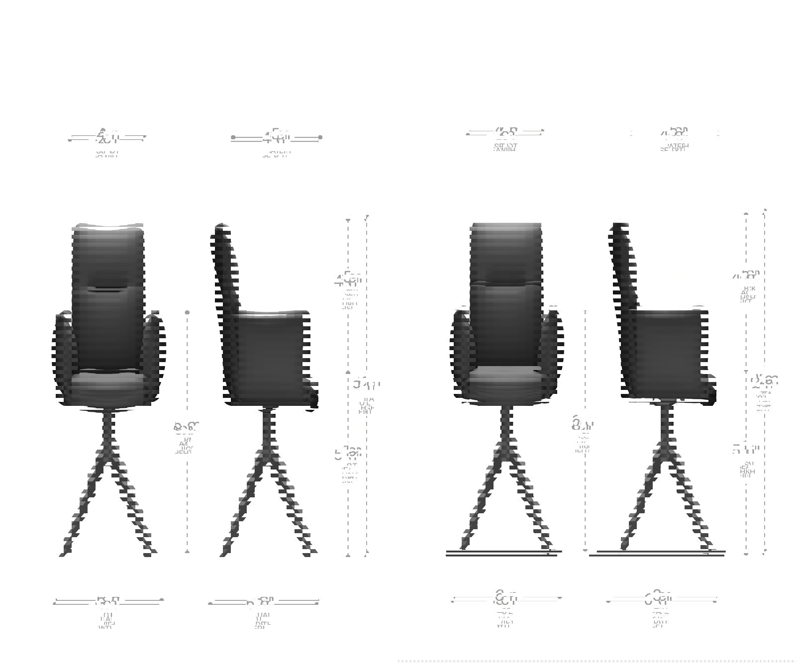 Étkezőszék Jova-Flex karfás valódi bőr fekete széles rozsdamentes acél kereszt láb 360° forgatható zsákrugós - Image 6