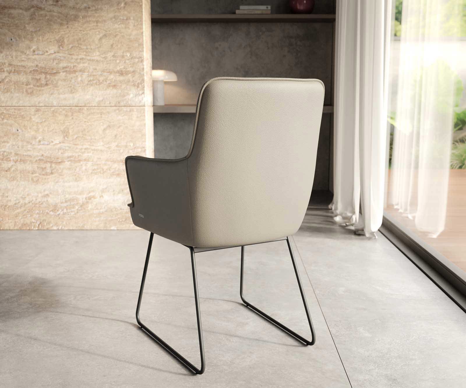 Étkezőszék Heira-Flex karfás valódi bőr sötét bézs vékony lábazat fekete zsákrugós - Image 4