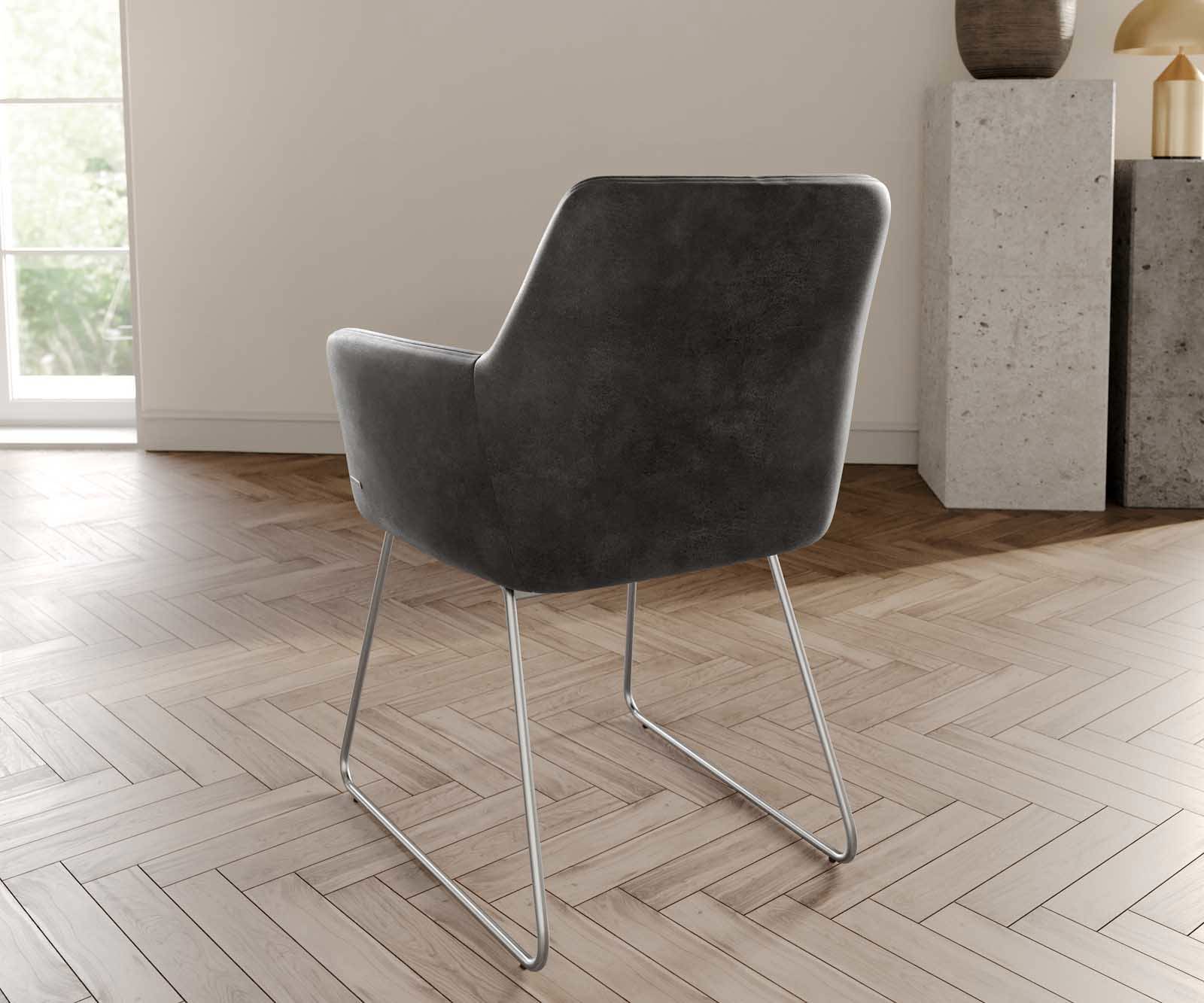 Étkezőszék Xana-Flex karfás mikroszálas antracit vintage vékony lábazat rozsdamentes acél zsákrugós - Image 4