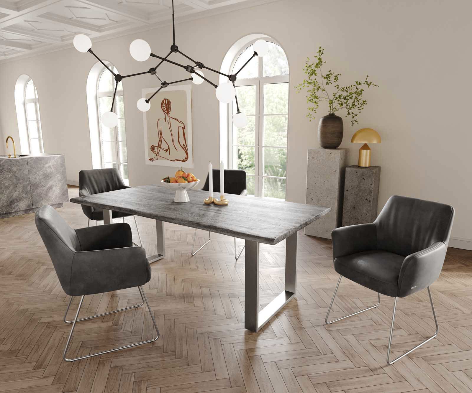 Étkezőszék Xana-Flex karfás mikroszálas antracit vintage vékony lábazat rozsdamentes acél zsákrugós - Image 5