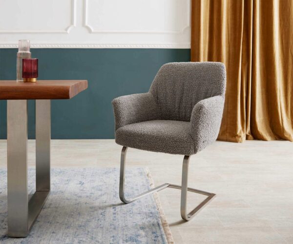 Étkezőszék Xana-Flex karfás bouclé ezüstszürke étkezőszék lapos rozsdamentes acél zsákrugós