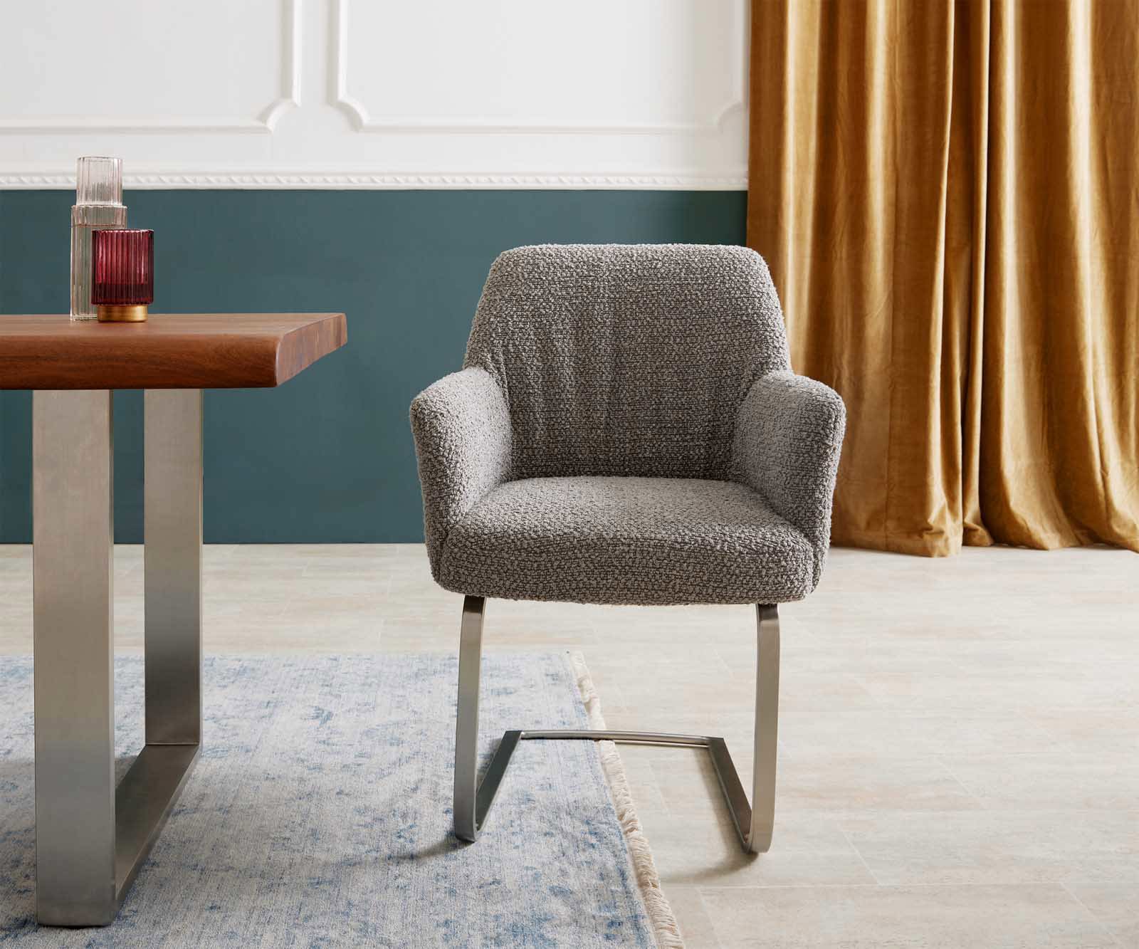 Étkezőszék Xana-Flex karfás bouclé ezüstszürke étkezőszék lapos rozsdamentes acél zsákrugós - Image 2