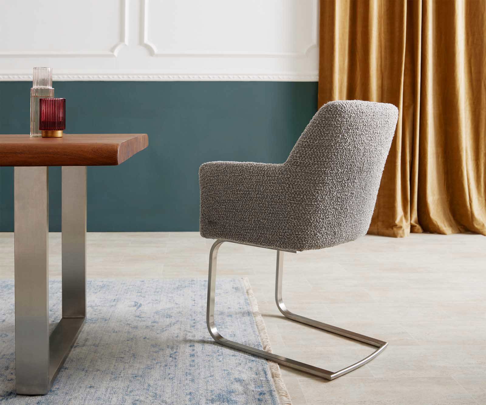 Étkezőszék Xana-Flex karfás bouclé ezüstszürke étkezőszék lapos rozsdamentes acél zsákrugós - Image 5