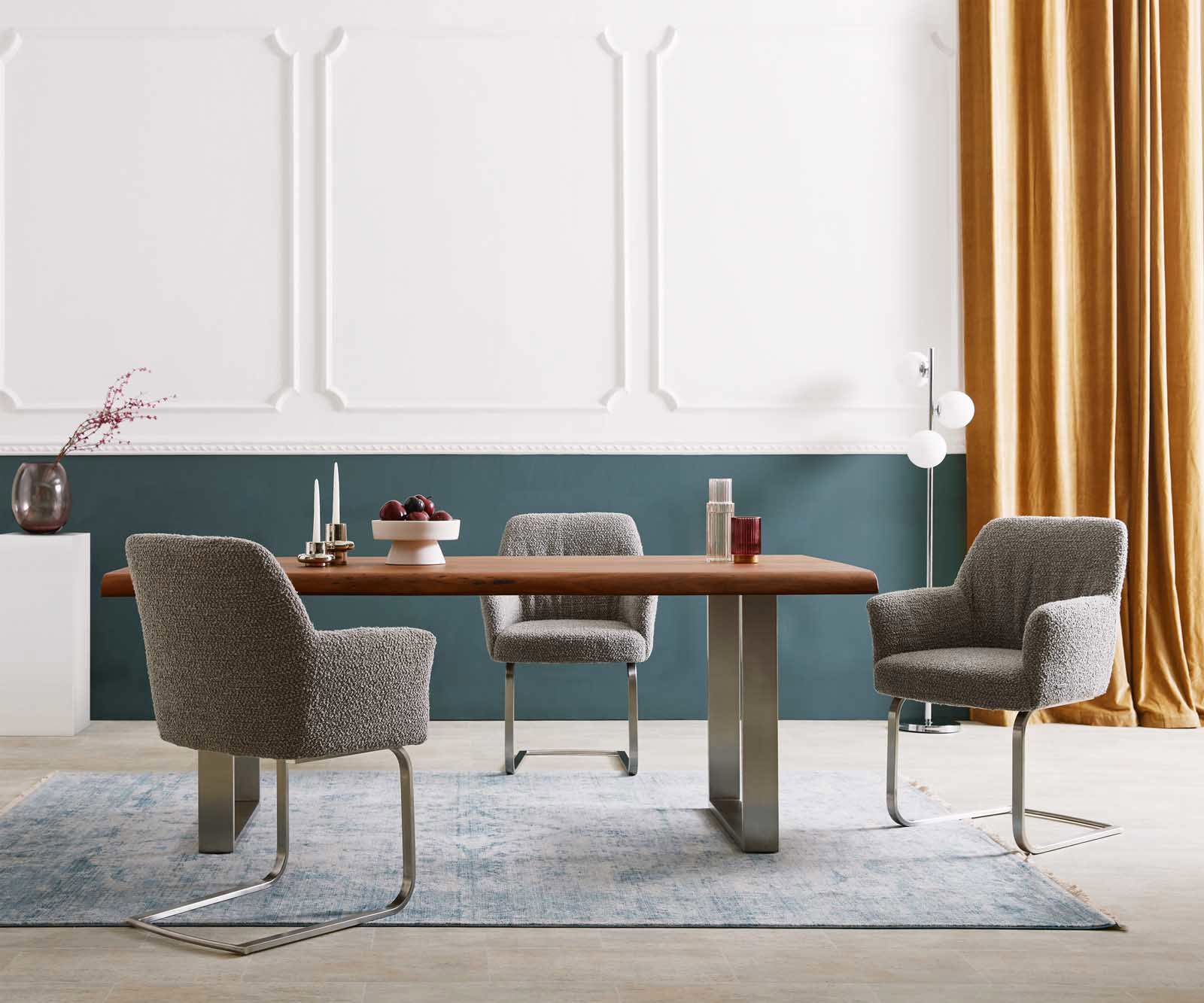 Étkezőszék Xana-Flex karfás bouclé ezüstszürke étkezőszék lapos rozsdamentes acél zsákrugós - Image 6