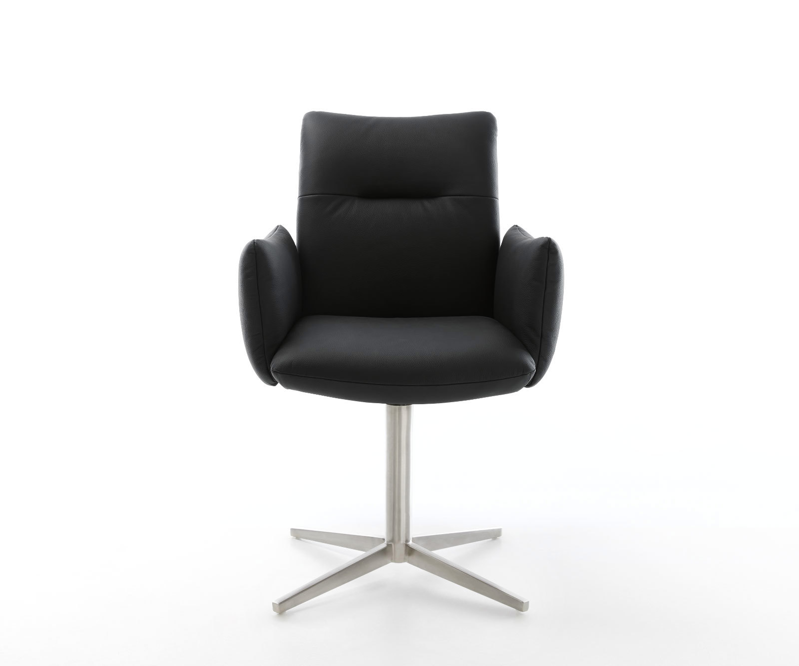 Étkezőszék Jova-Flex karfás valódi bőr fekete rozsdamentes acél láb 360° forgatható zsákrugós - Image 2