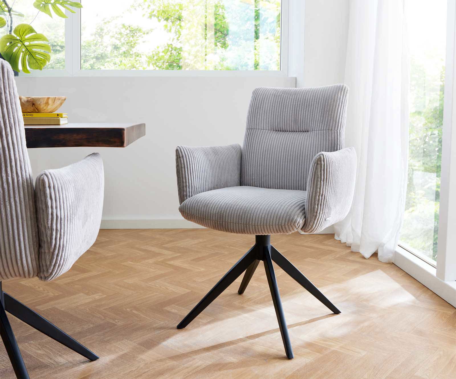 Étkezőszék Jova-Flex karfás mikroszálas ezüstszürke kereszt láb széles fekete 360° forgatható zsákrugós