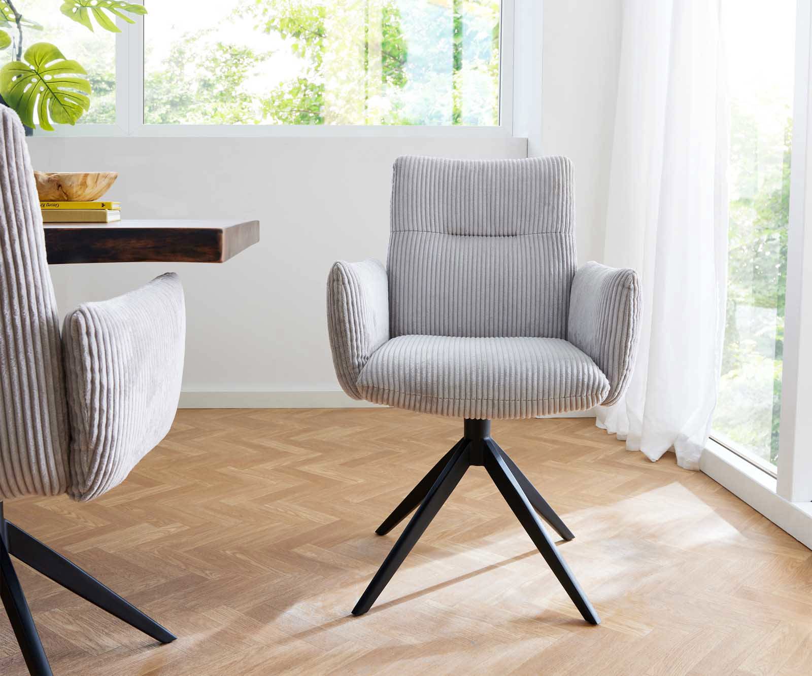 Étkezőszék Jova-Flex karfás mikroszálas ezüstszürke kereszt láb széles fekete 360° forgatható zsákrugós - Image 2