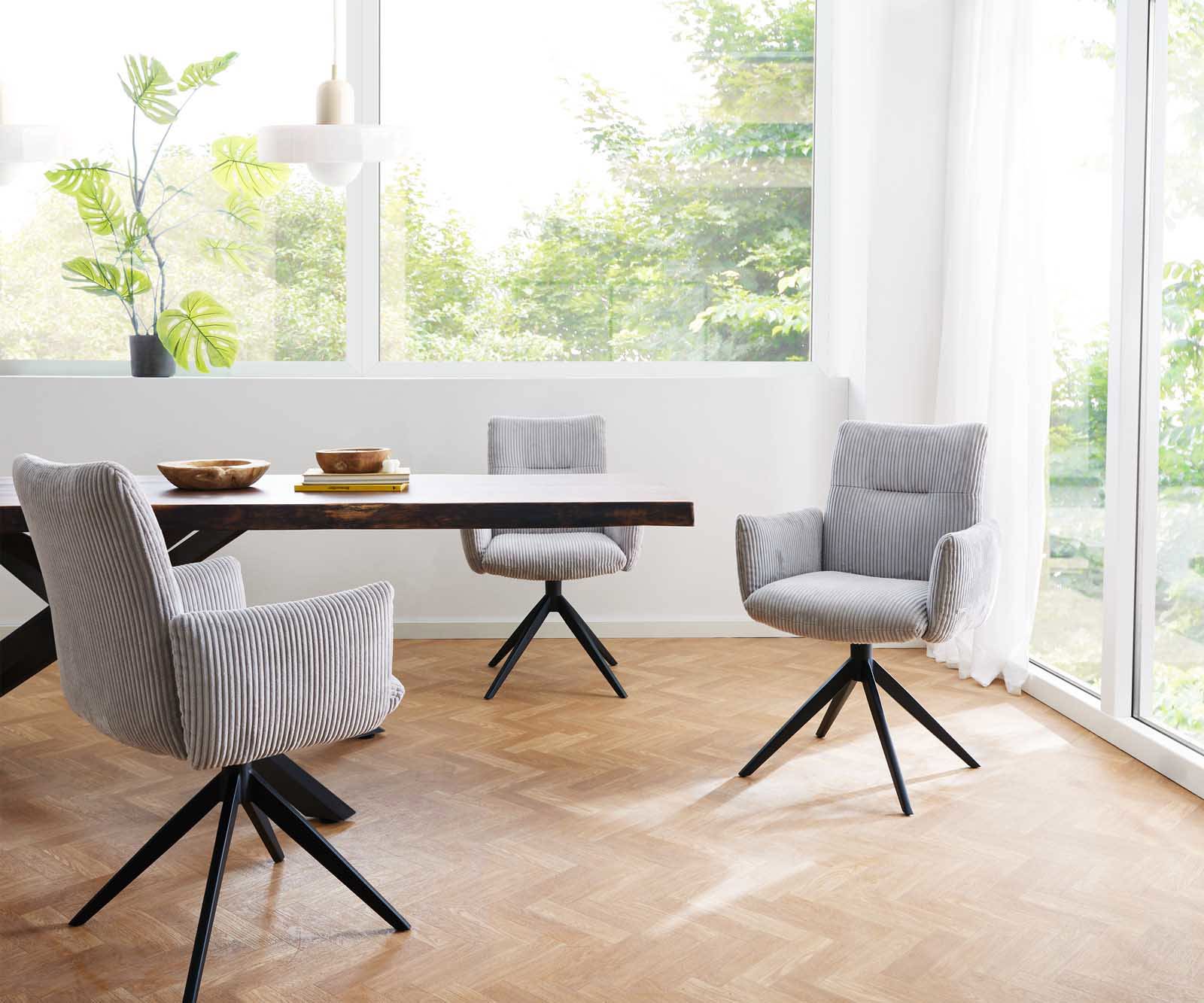 Étkezőszék Jova-Flex karfás mikroszálas ezüstszürke kereszt láb széles fekete 360° forgatható zsákrugós - Image 6