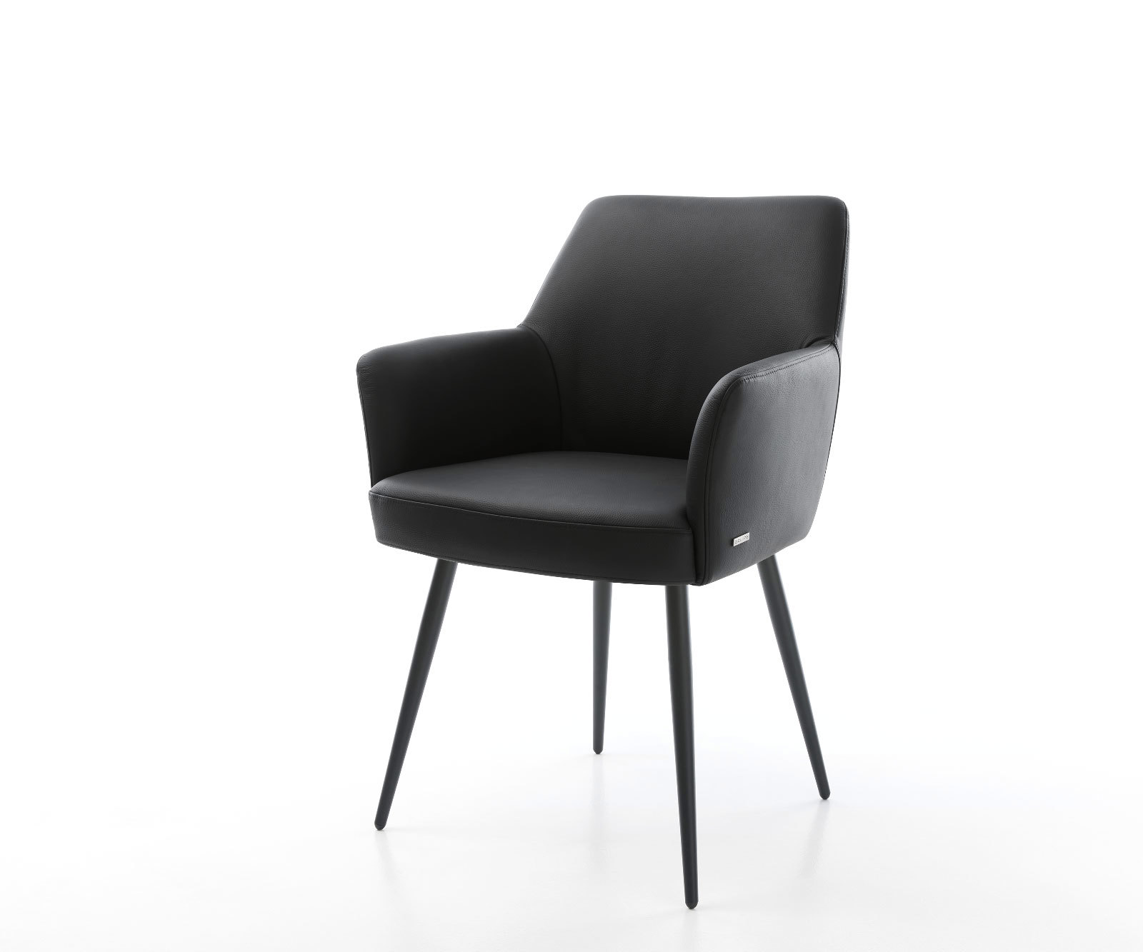 Étkezőszék Xana-Flex karfás valódi bőr fekete 4 lábas kúpos fekete zsákrugós