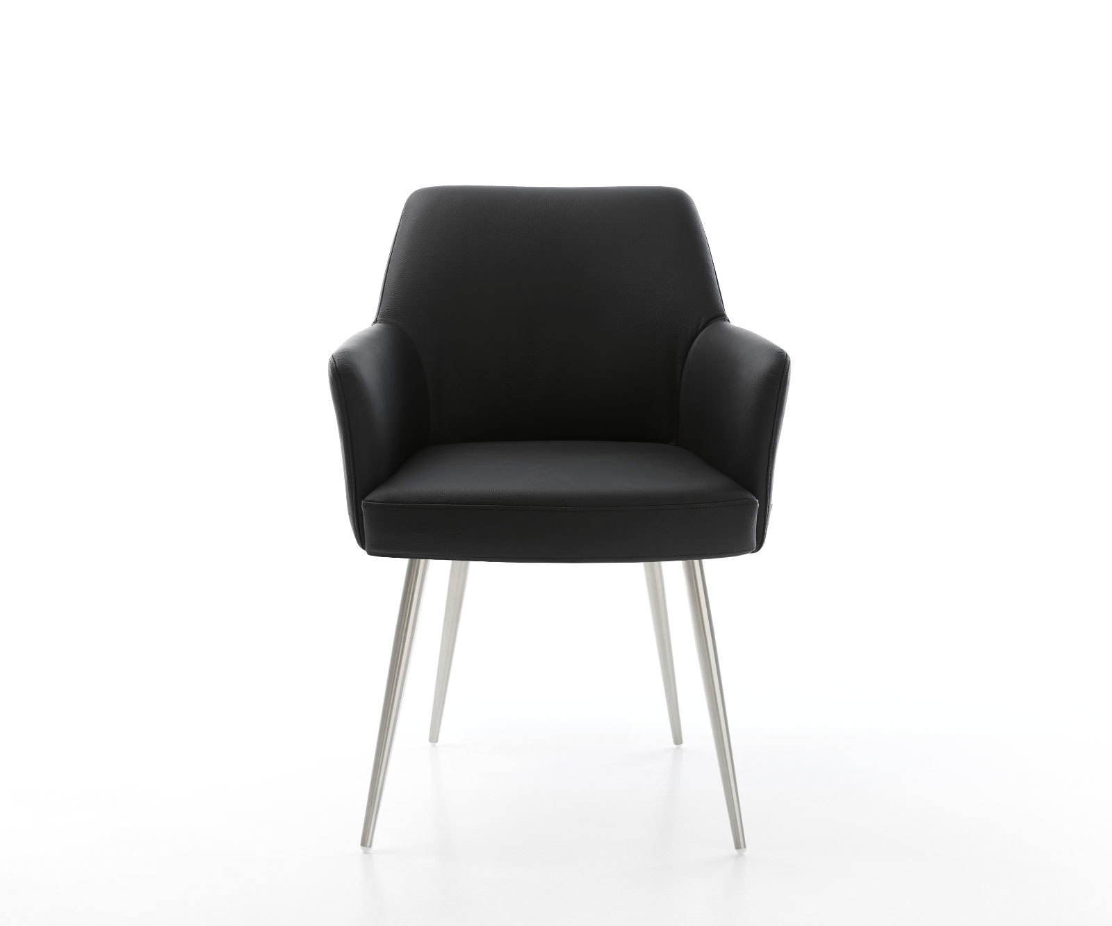 Étkezőszék Xana-Flex karfás valódi bőr fekete 4 láb kúpos rozsdamentes acél zsákrugós - Image 2