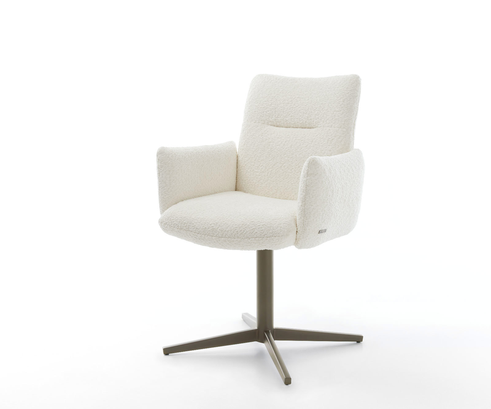 Étkezőszék Jova-Flex karfás bouclé fehér lábkereszt titán effekt felület 360° forgatható zsákrugós