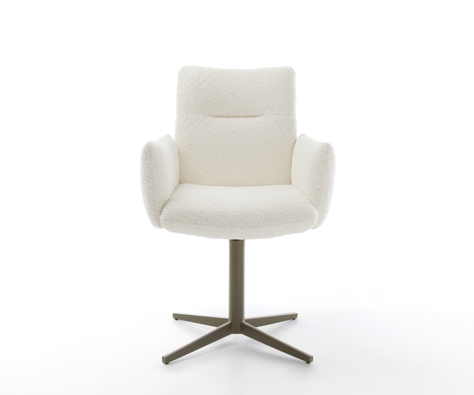 Étkezőszék Jova-Flex karfás bouclé fehér lábkereszt titán effekt felület 360° forgatható zsákrugós - Image 2