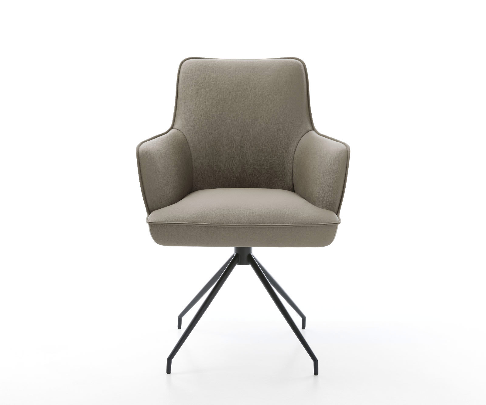 Étkezőszék Heira-Flex karfás valódi bőr sötét bézs kúpos kereszt láb fekete 180° forgatható zsákrugós - Image 2