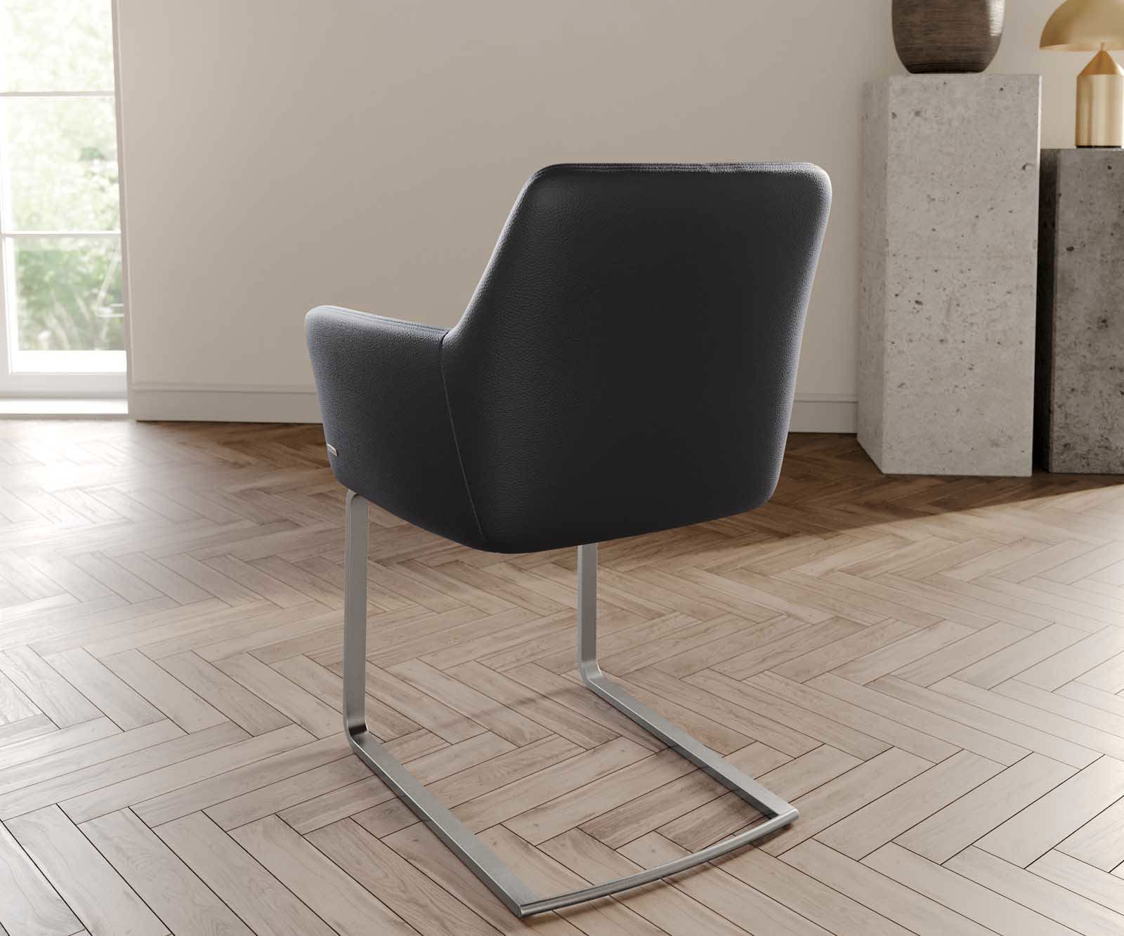 Étkezőszék Xana-Flex karfás valódi bőr fekete étkezőszék lapos rozsdamentes acél zsákrugós - Image 4