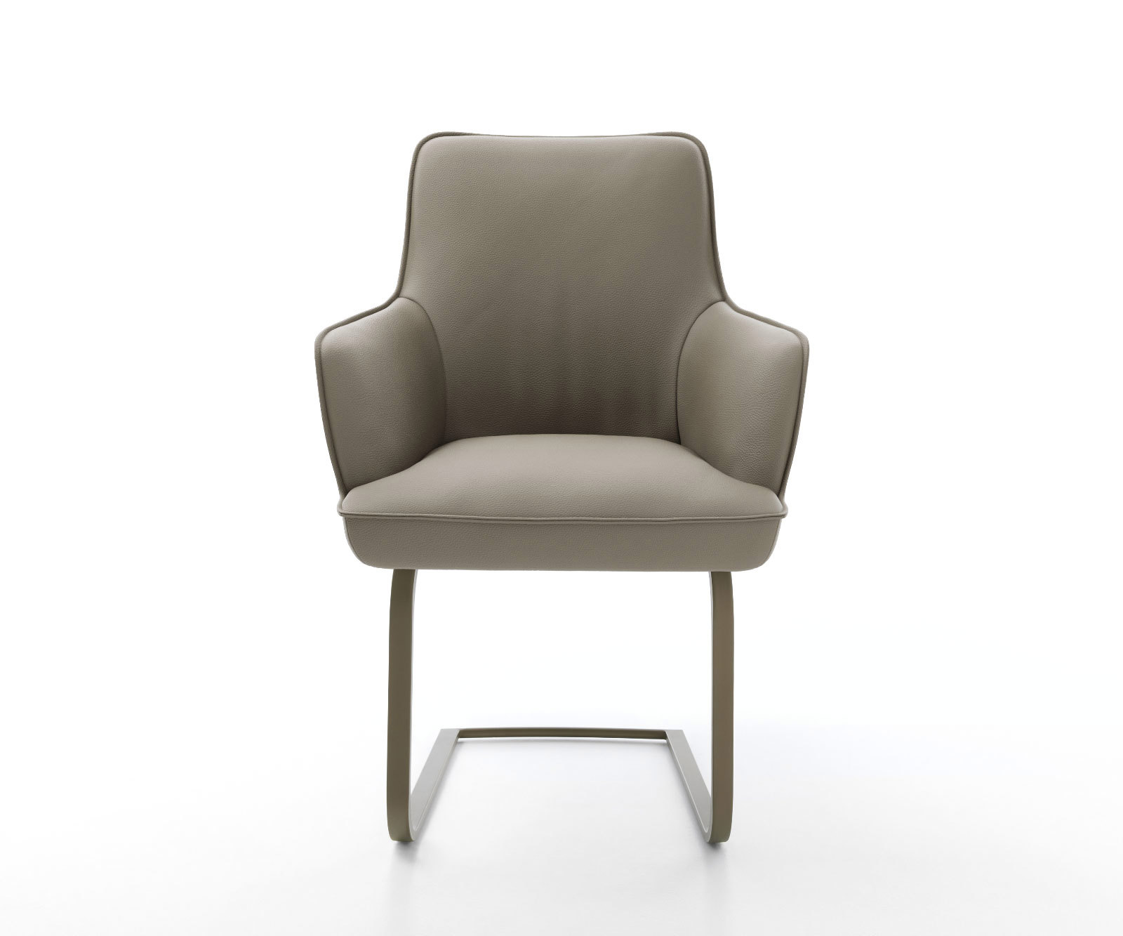 Étkezőszék Heira-Flex karfás valódi bőr sötét bézs étkezőszék lapos titán effekt felület zsákrugós - Image 2