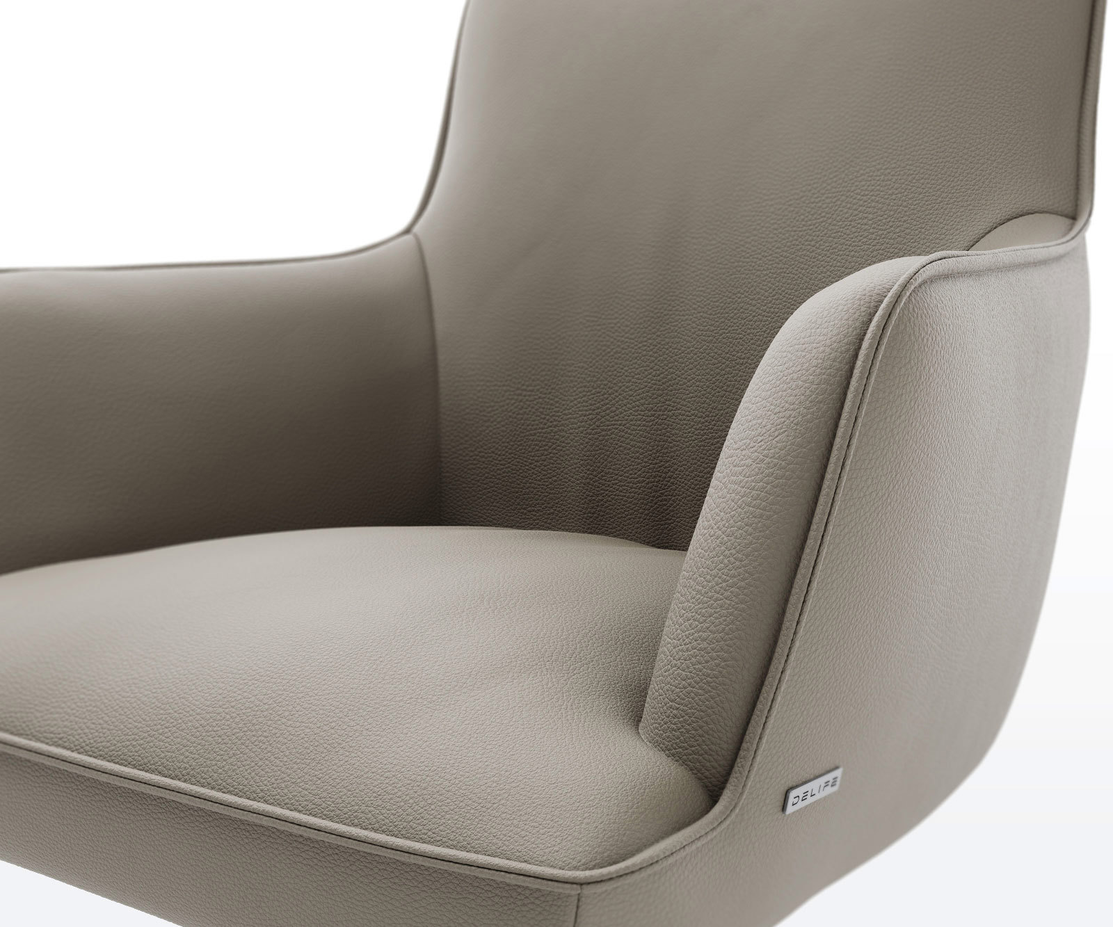 Étkezőszék Heira-Flex karfás valódi bőr sötét bézs étkezőszék lapos titán effekt felület zsákrugós - Image 4