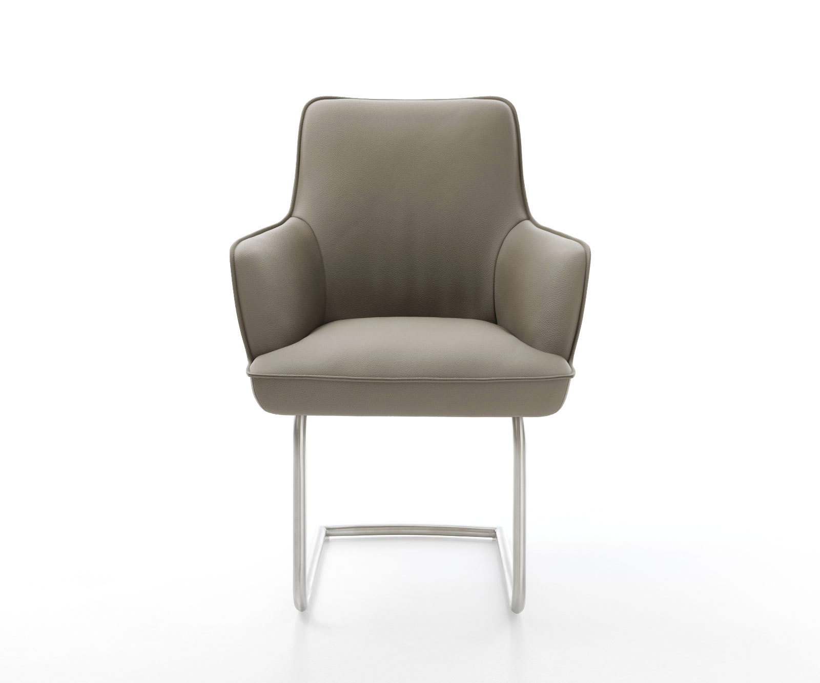 Étkezőszék Heira-Flex kényelmes karfás valódi bőr sötét bézs kerek rozsdamentes acél zsákrugós ülőfelületű étkezőszék - Image 2