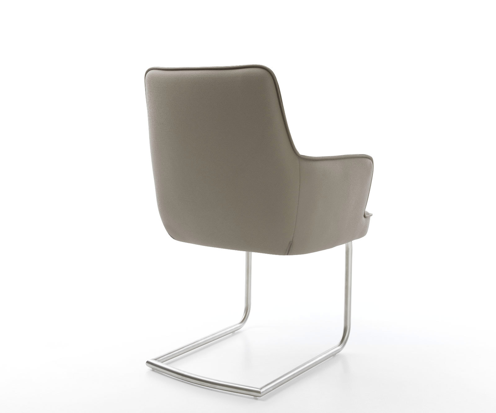 Étkezőszék Heira-Flex kényelmes karfás valódi bőr sötét bézs kerek rozsdamentes acél zsákrugós ülőfelületű étkezőszék - Image 5